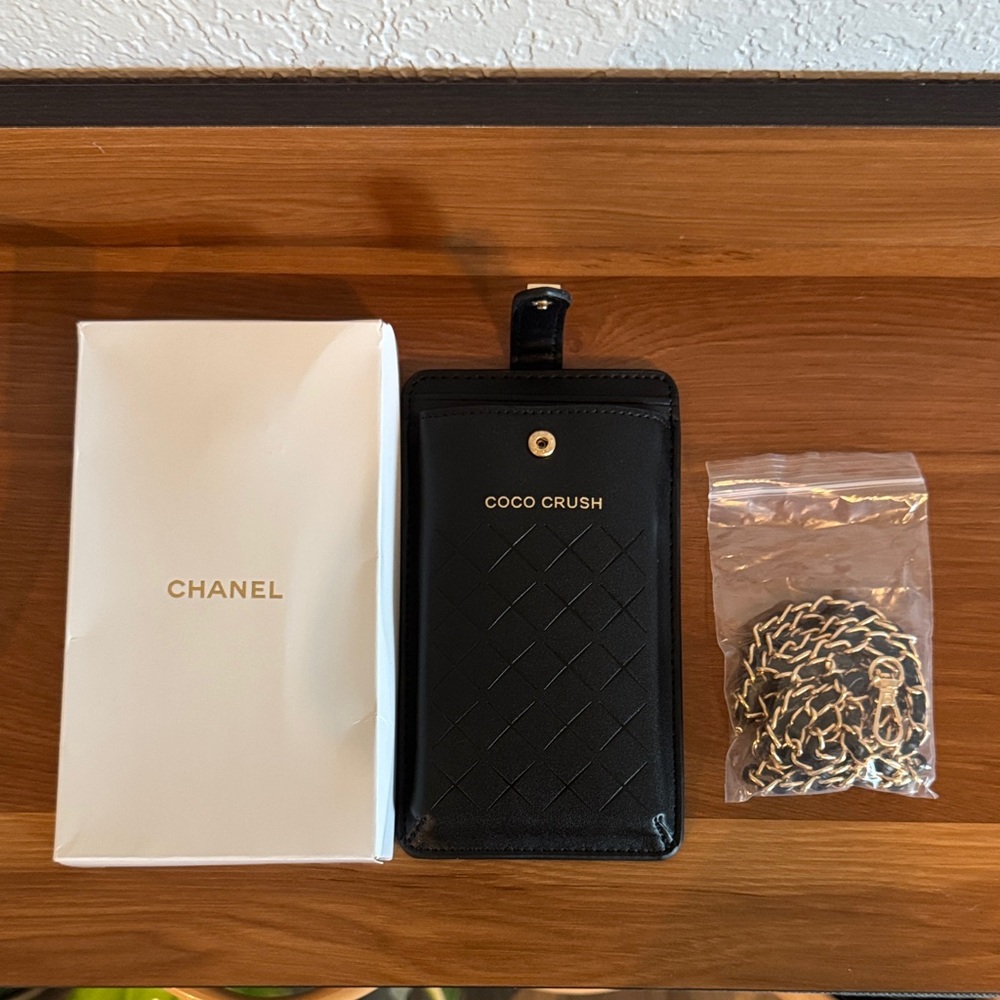 CHANEL Black Coco Crush Phone Holder with Chain